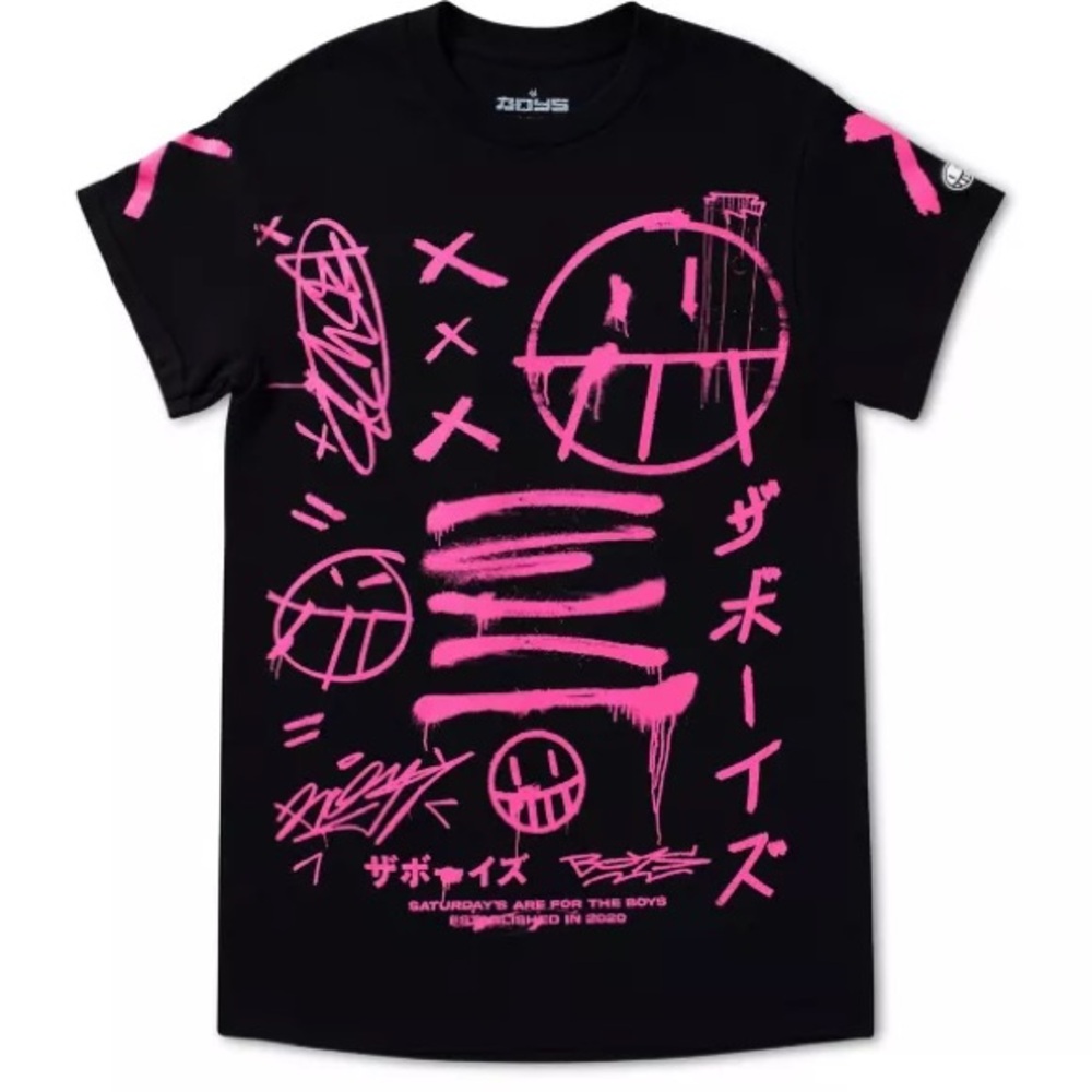 The Boys Tv Show Pink Spray Paint Logo Double Sided T-Shirt
